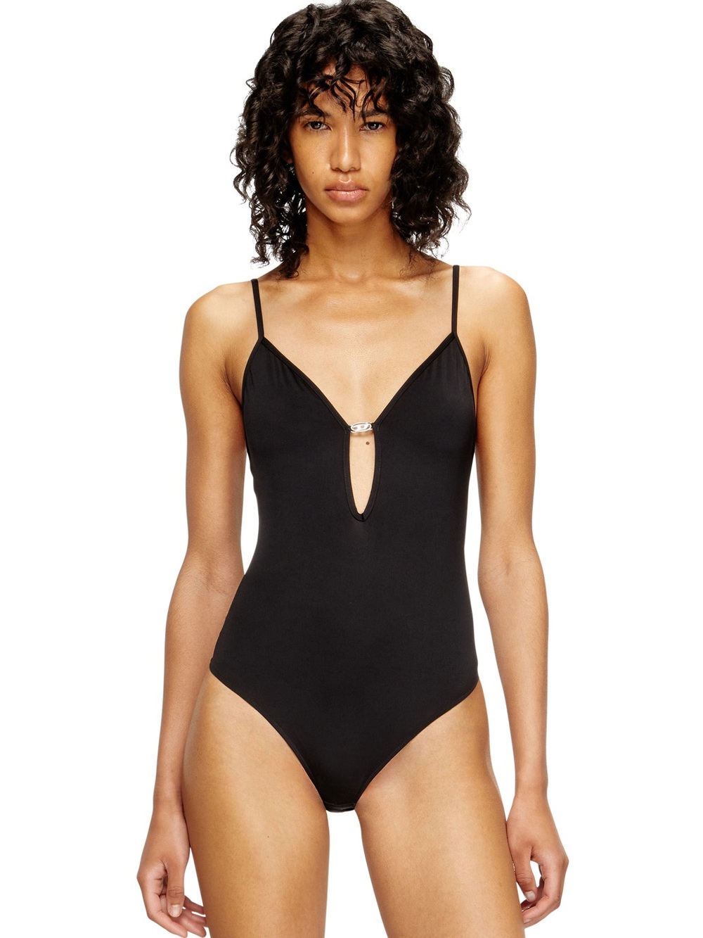 Diesel Meghan UW Black V‑Neck Slim Strap Bodysuit with Front Keyhole Accent - Picture 2 of 10